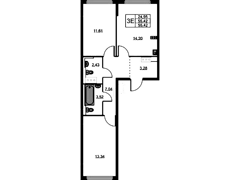 2-комнатная квартира 55.42 м², 8/11 эт., ЖК «Новое Колпино»